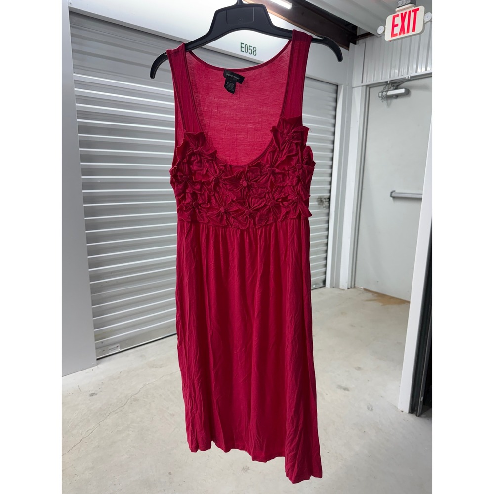 Spense Pink Sleeveless Floral Applique Empire Waist Viscose Knit Dress Womens M